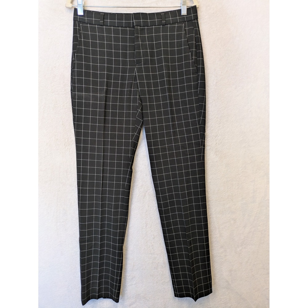 Banana Republic Trousers Women's 2 Black Windowpane Ryan Fit Straight Leg Pants